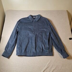 Bullock & Jones Men's Large Faux Suede Jacket Gray Button Front Elastic Hem L...